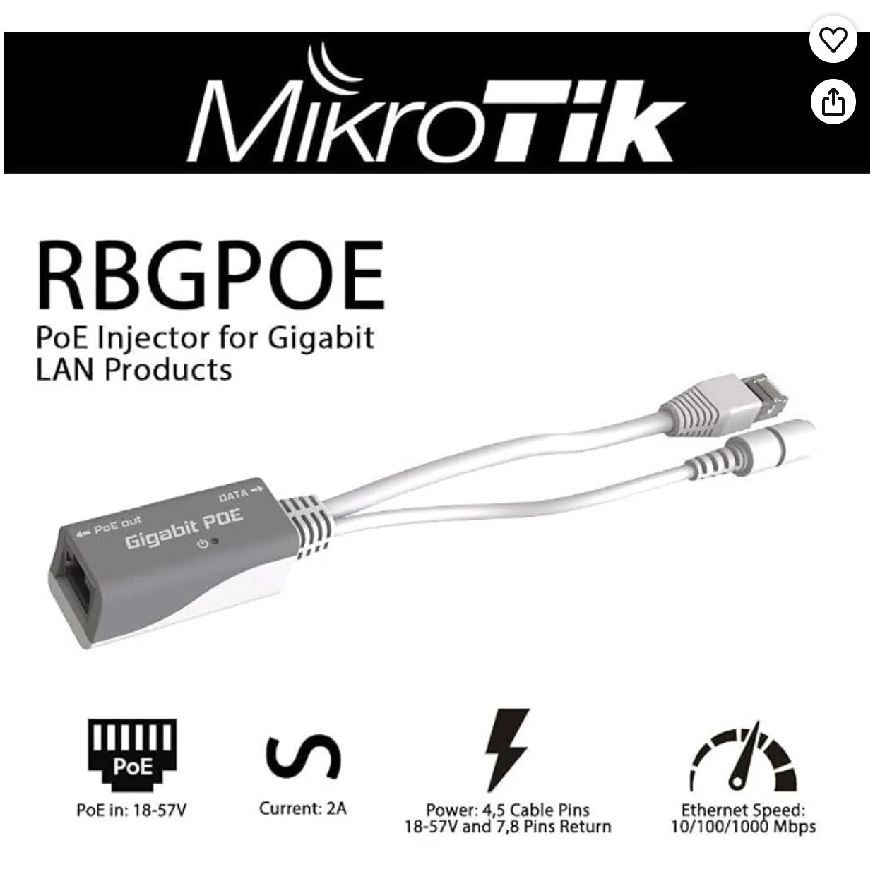 Injecteur PoE Gigabit MikroTik RBGPOE – 18 à 57 V
