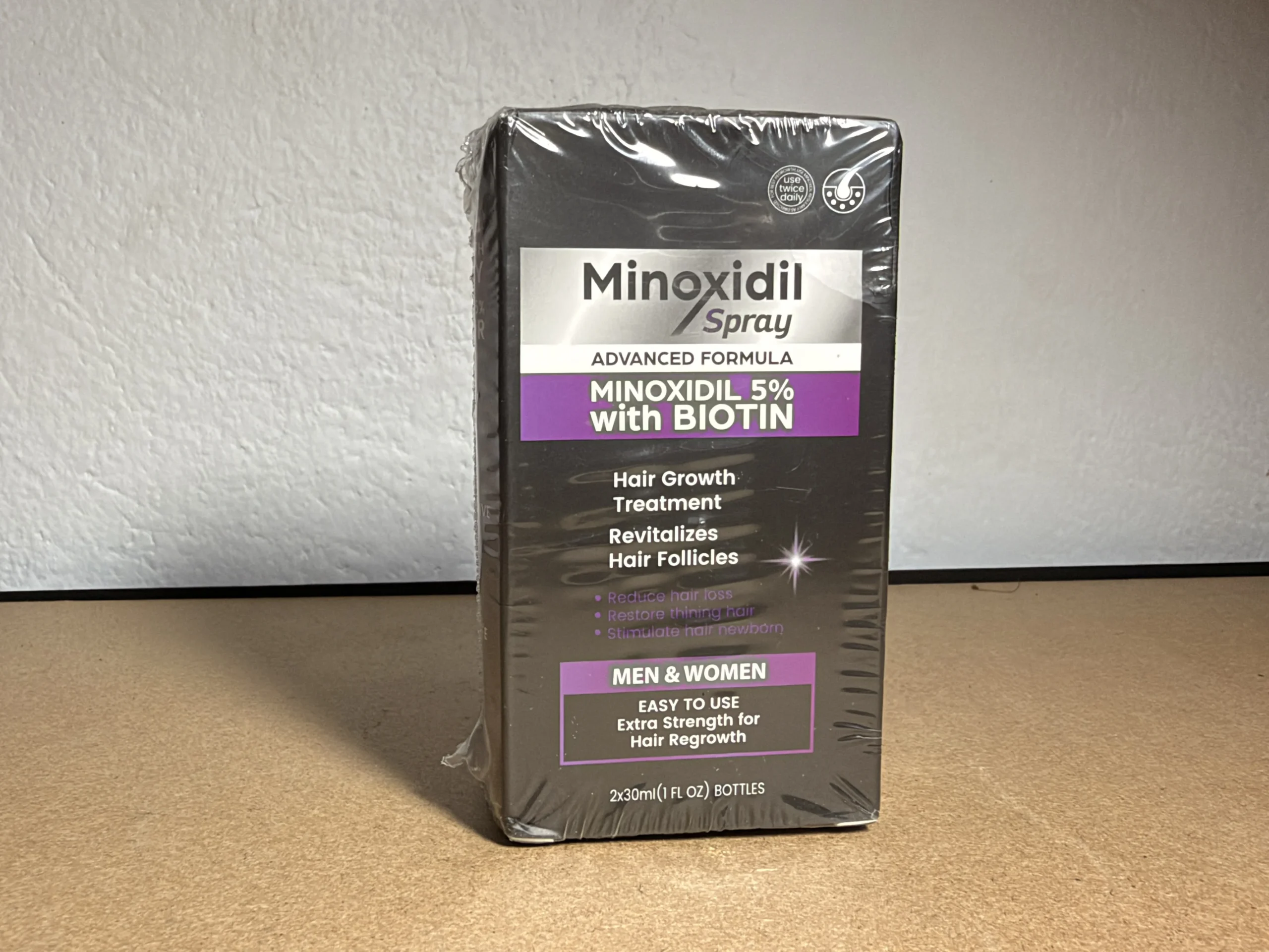 Espre pou cheve Minoxidil 5 % ak byotin – 2 boutèy 30 ml