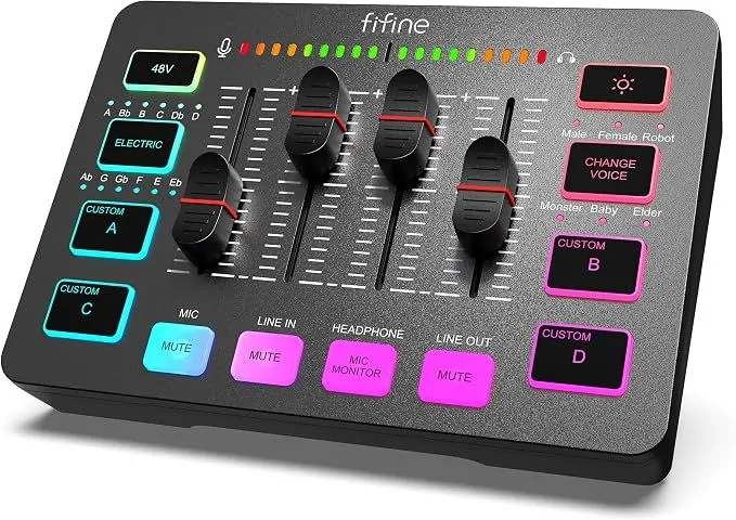 Konsòl odyo FIFINE AmpliGame SC3 – Mixer USB ak efe vwa