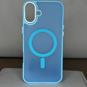 Coque pour iPhone 16 Plus – Bleu translucide et bordures turquoise