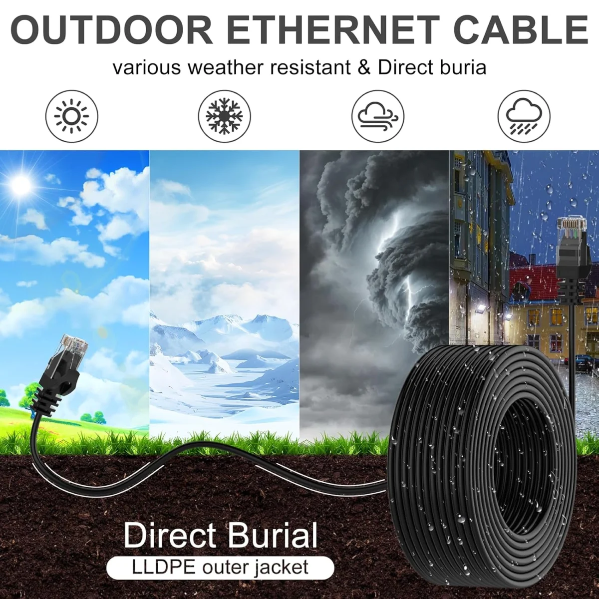 Câble réseau RJ45 extérieur pour soleil, pluie et intempéries